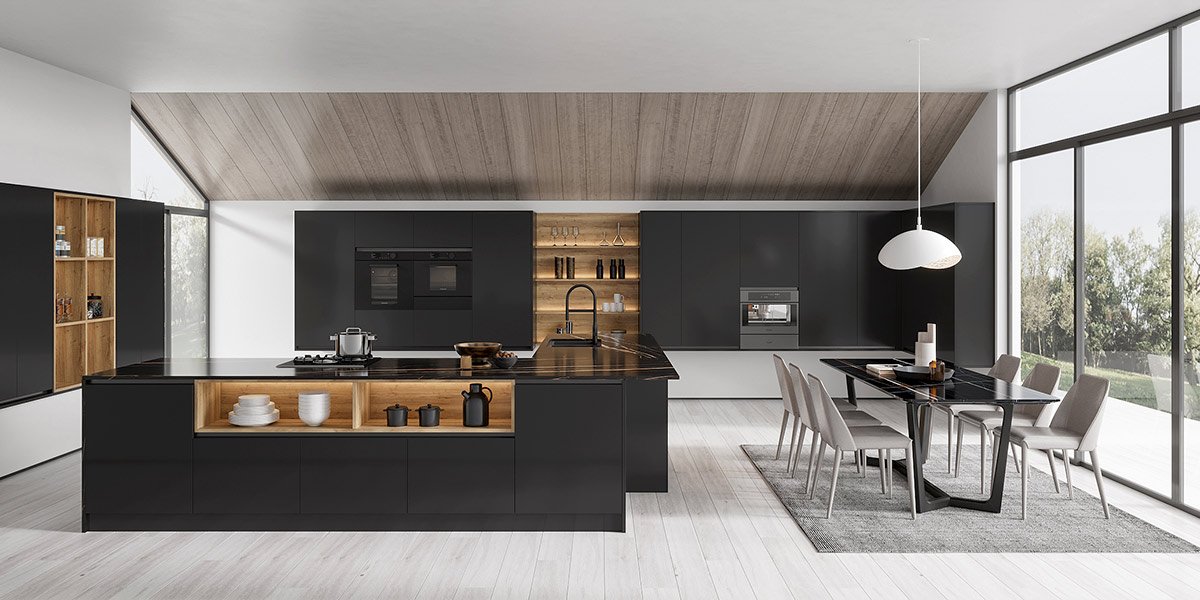 Modern Matte Black Kitchen Cabinets OBK22 Dark 2 1 - Beranda