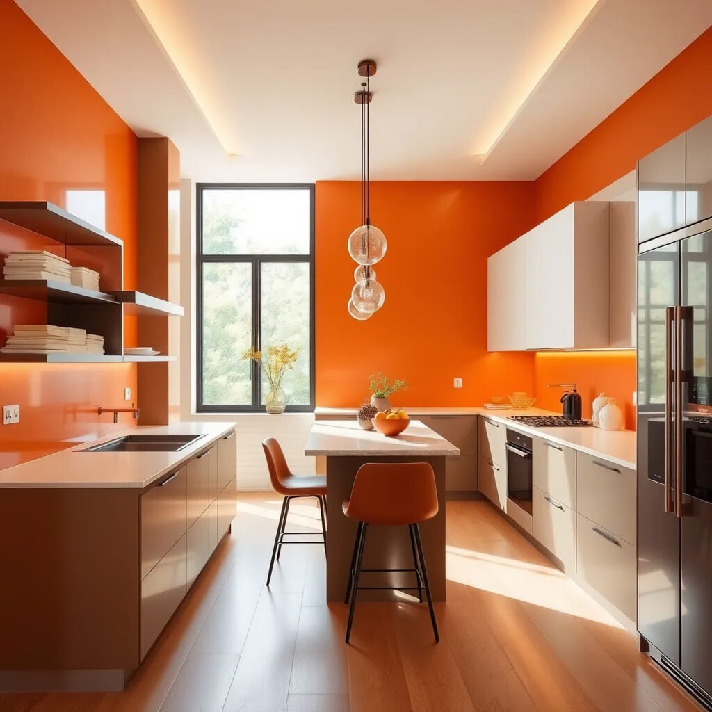 modern luxury kitchen interior minimal scandinavian style orange color 1 1 - Beranda